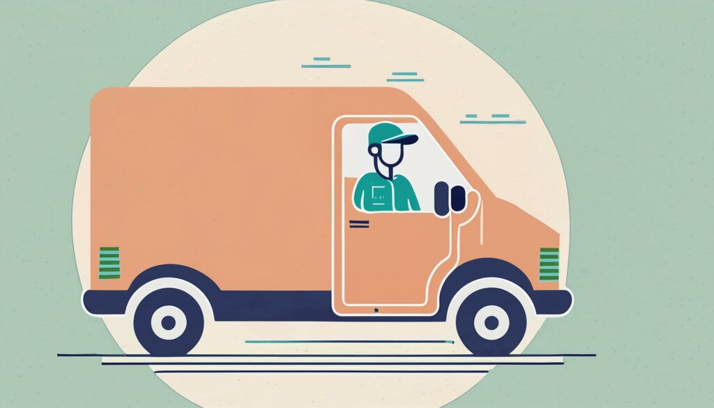 illustration d'un livreur qui conduit un camion