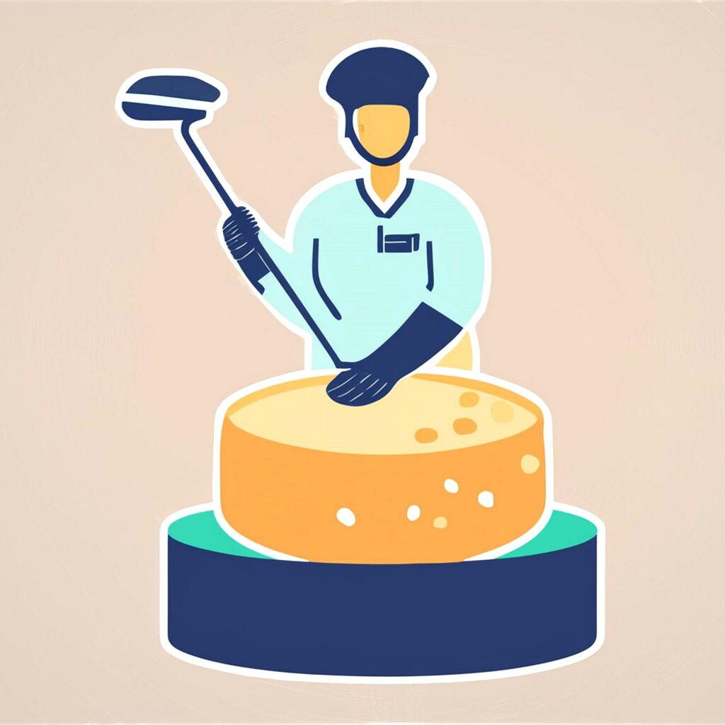 Illustration d'un fromager normand qui affine son fromage